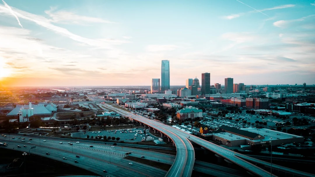 Oklahoma City skyline and highway interchange Oklahoma City skyline and highway interchange