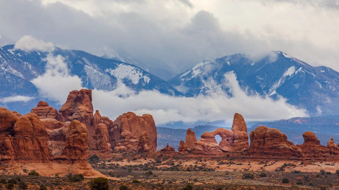 Turret Arch and red sandstone formations in Arches National Park, Utah Turret Arch and red sandstone formations in Arches National Park, Utah