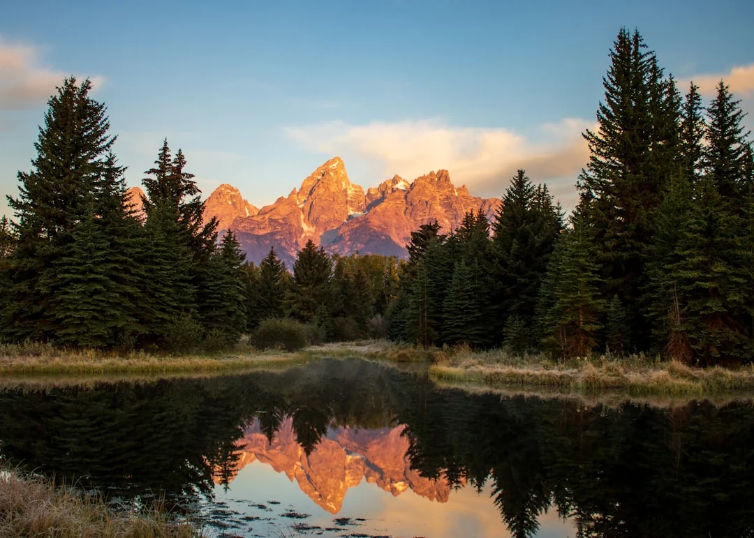 Grand Teton mountains reflected at Schwabacher Landing in Wyoming Grand Teton mountains reflected at Schwabacher Landing in Wyoming
