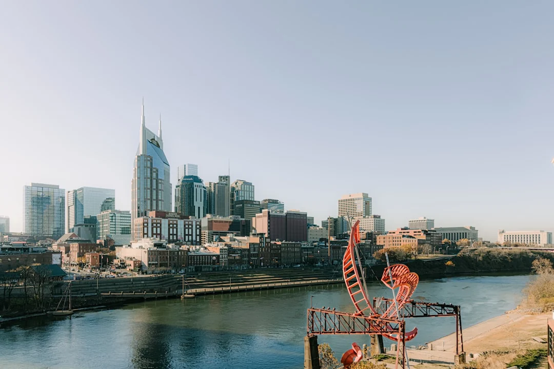 Nashville, Tennessee skyline beside the Cumberland River Nashville, Tennessee skyline beside the Cumberland River