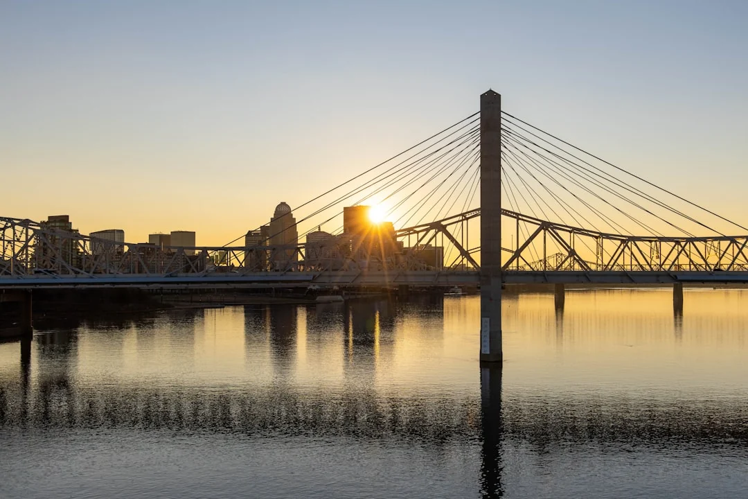 Louisville, Kentucky skyline and bridges over the Ohio River Louisville, Kentucky skyline and bridges over the Ohio River