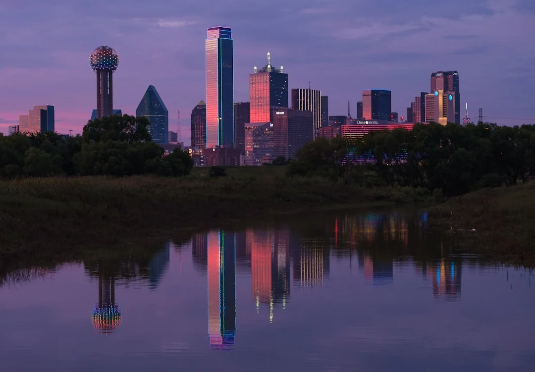 Dallas, Texas skyline reflected in the Trinity River Dallas, Texas skyline reflected in the Trinity River