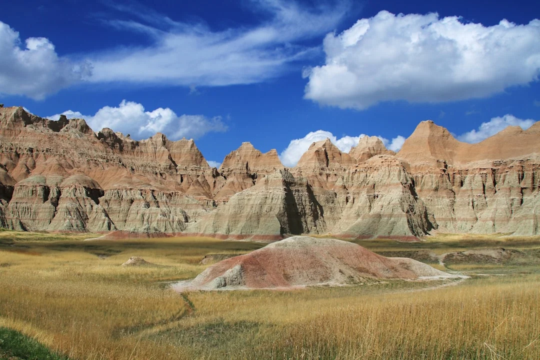 Layered rock formations in Badlands National Park, South Dakota Layered rock formations in Badlands National Park, South Dakota