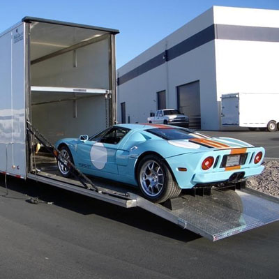 Enclosed car shipping trailer for luxury and classic vehicle transport