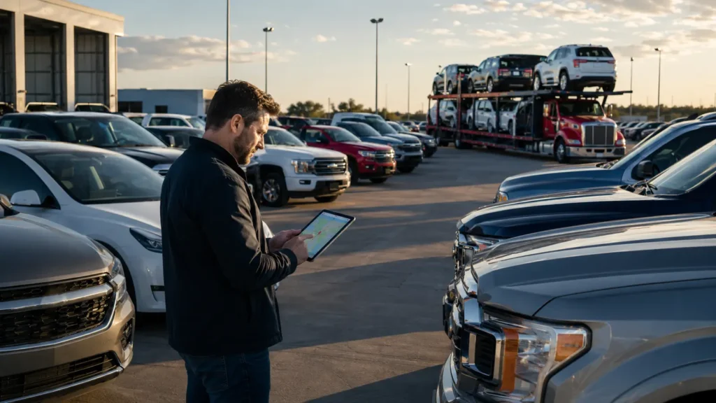 Used vehicle purchase with interstate car shipping planning