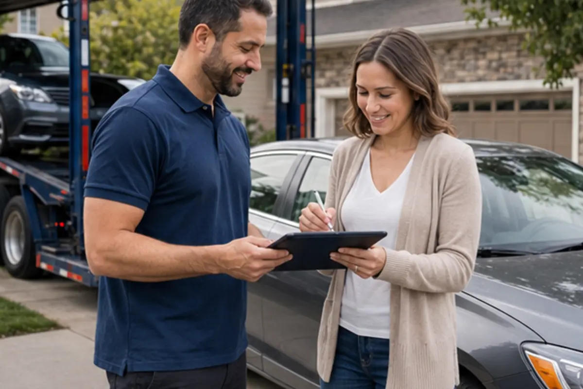 Vehicle delivery inspection and handoff Vehicle delivery handoff after dealership home delivery