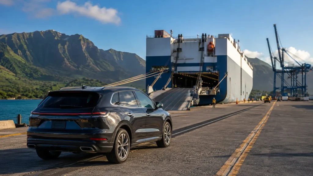 Vehicle prepared for Hawaii to mainland port car shipping