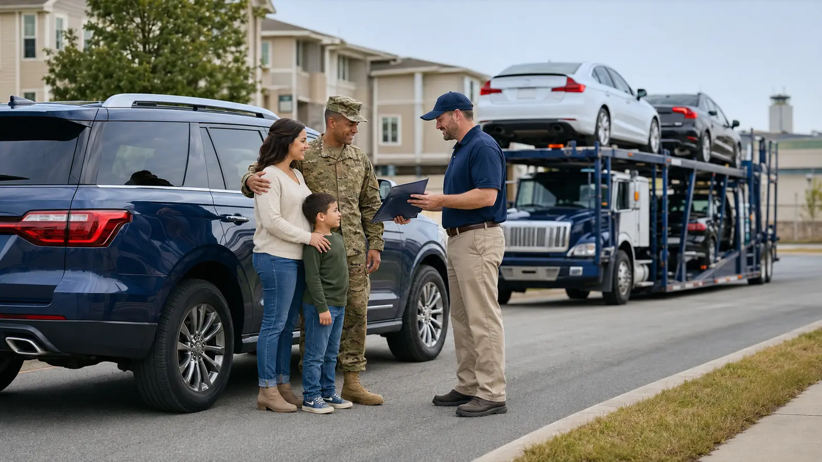 Military family coordinating PCS car shipping with a professional auto carrier