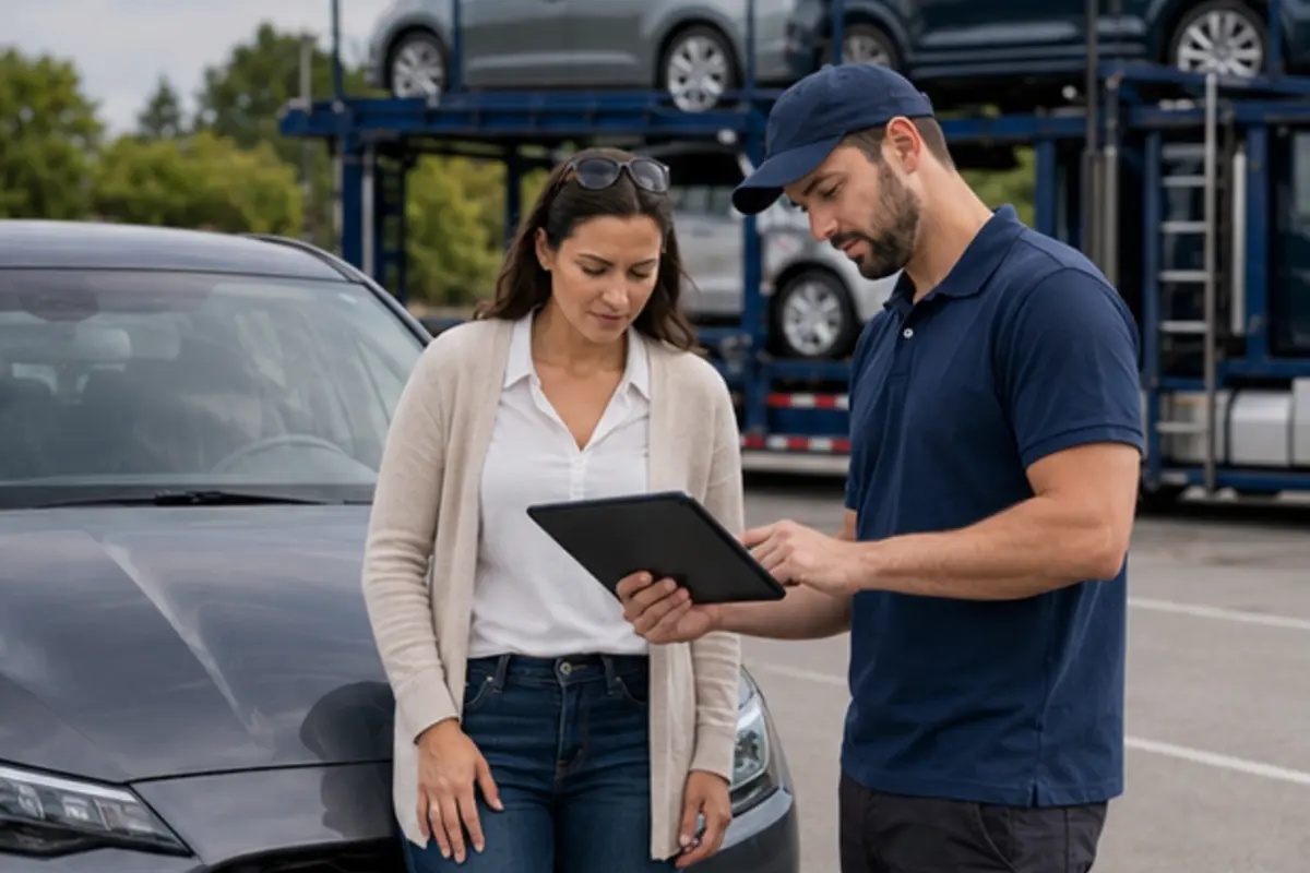 Vehicle pickup inspection and Bill of Lading Customer and carrier completing a vehicle pickup inspection